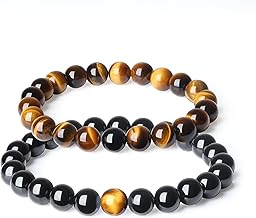 COAI Bracelets pour Couples, Bracelet Tourmaline Noire Homme, Bracelet Œil de Tigre Femme