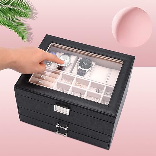 Miniatura 6 de Organizador de joyas caja de reloj con caja de almacenamiento de joyas cajas de almacenamiento y organización de joyas de 4 capas estuche de