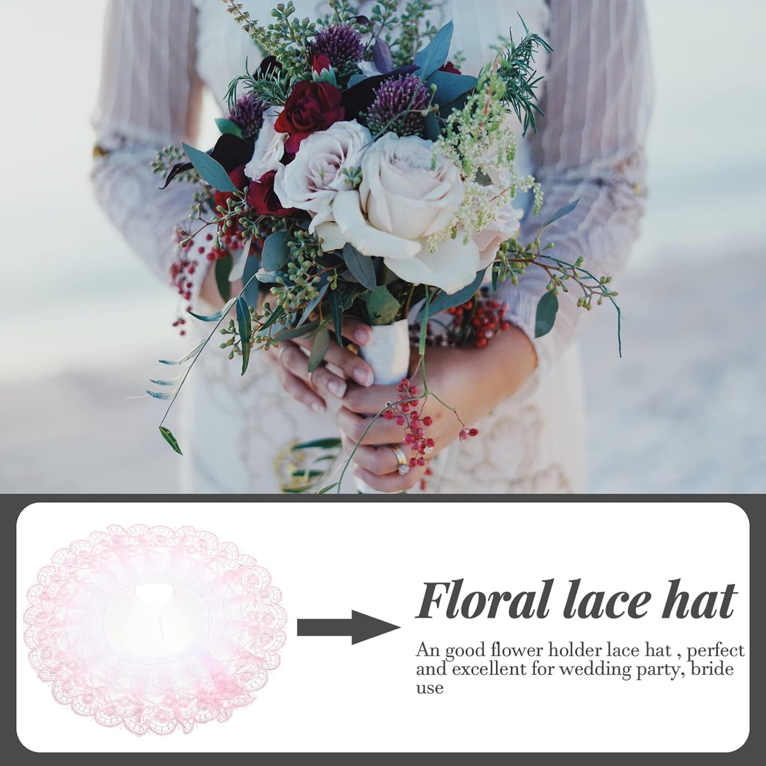 6pcs Bouquet Lace Hat for Bride, Pink Floral DIY Wedding Craft