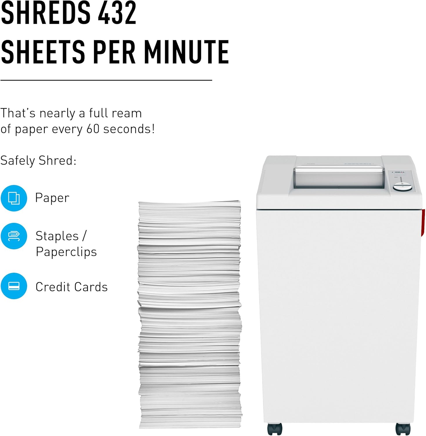 Shredder processing paper, staples, paperclips, and credit cards