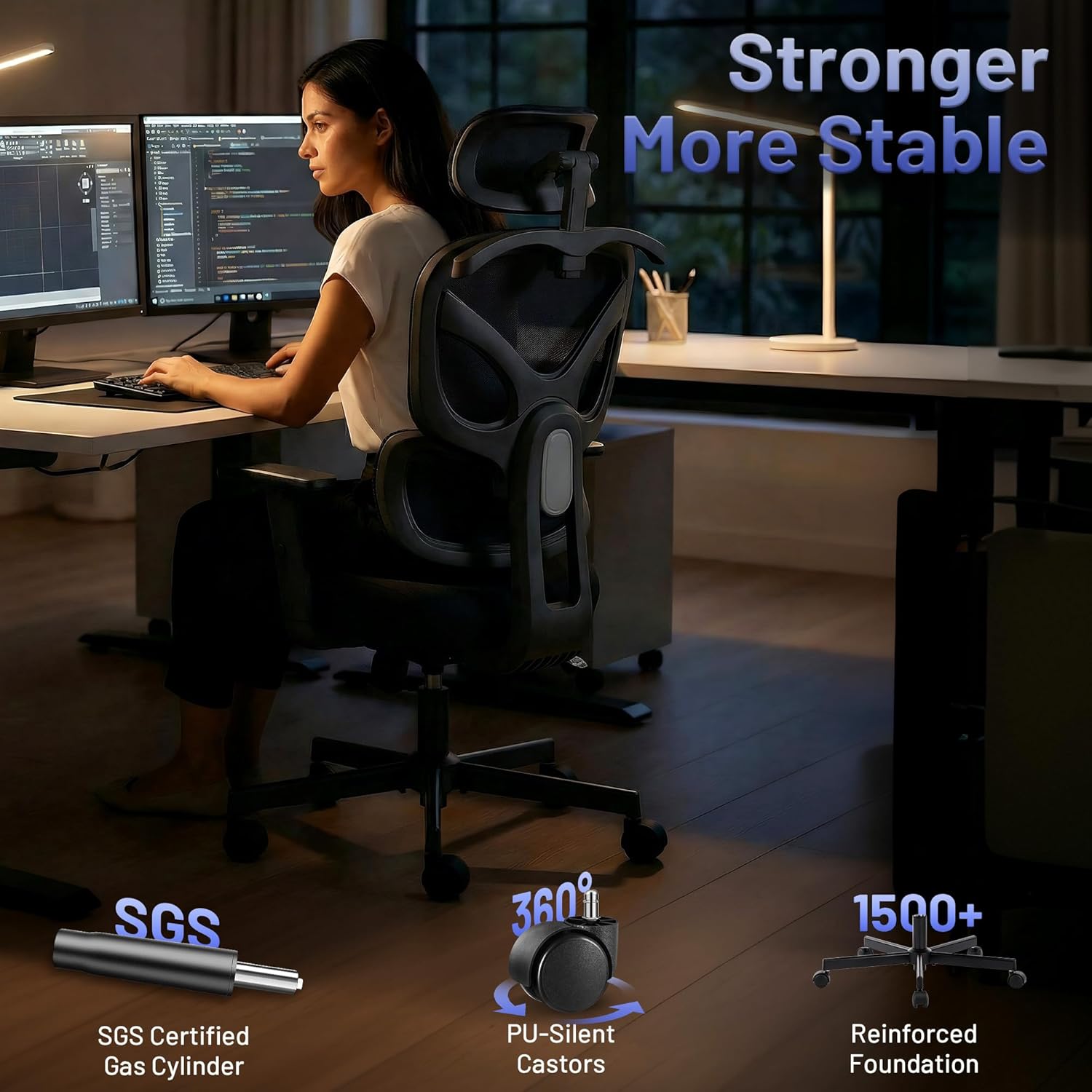 AreShark Ergonomic Office Chair - High Back Breathable Mesh Desk Chair with Lumbar Support & Adjustable Headrest - Rolling Swivel Reclining Comfy Computer Gaming Chair with 2D Armrests for Home Office