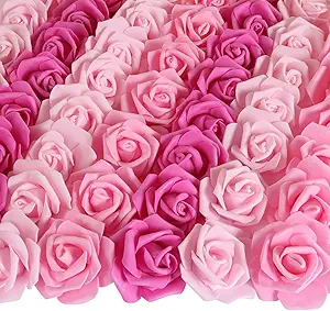 100pcs Pink Foam Roses Heads,3inch Blush Faux Flowers Artificial Rose Stemless Fake Flower Bulk for DIY Floral Crafts,Cake Decoration Wedding,Baby Shower Flower Centerpieces(Shades of Pink)