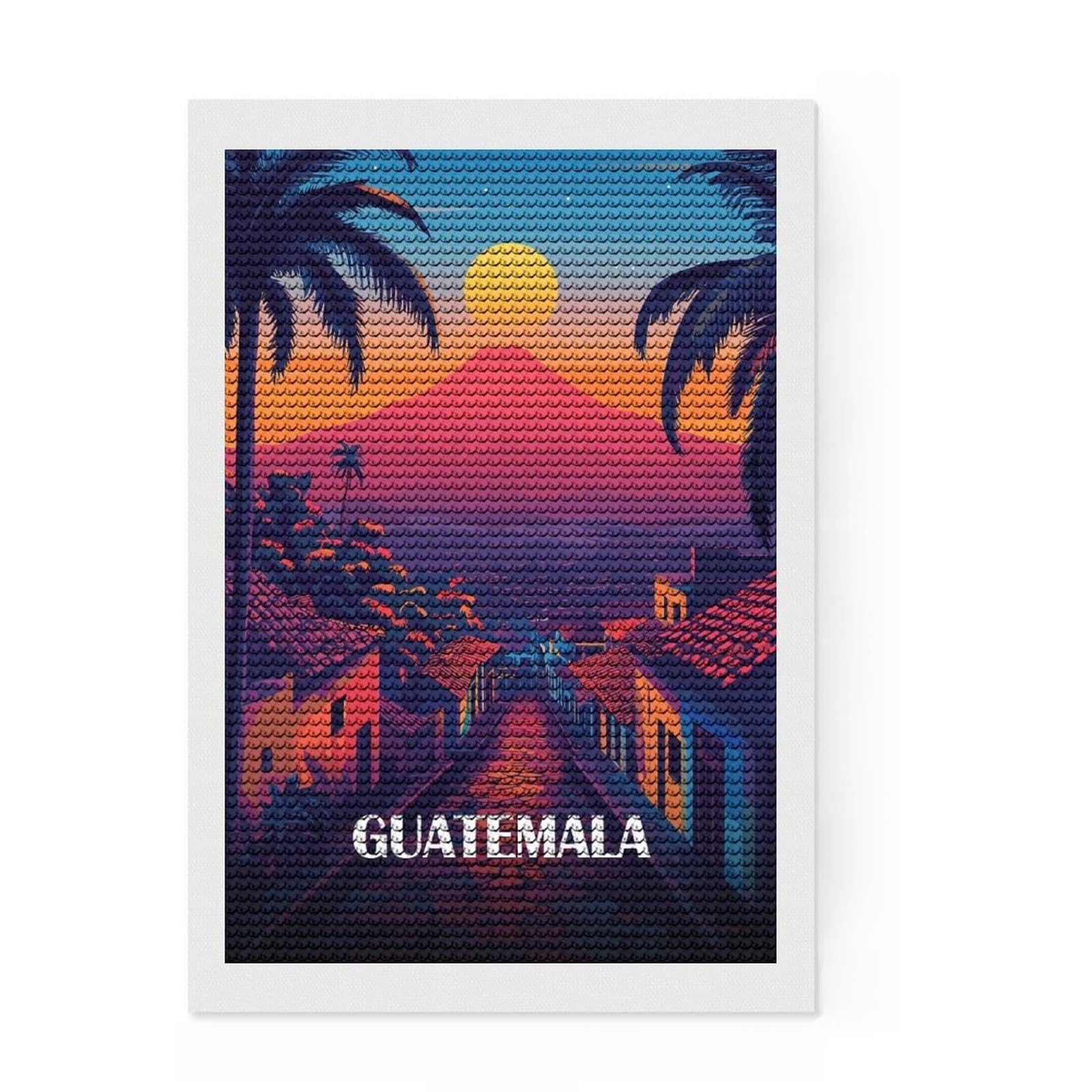 Junmoney Guatemala Travel Diamond Art Kit 8"x12", Easy to Follow Symbols, Complete Accessories, Relaxing DIY Hobby, Home Wall Decor