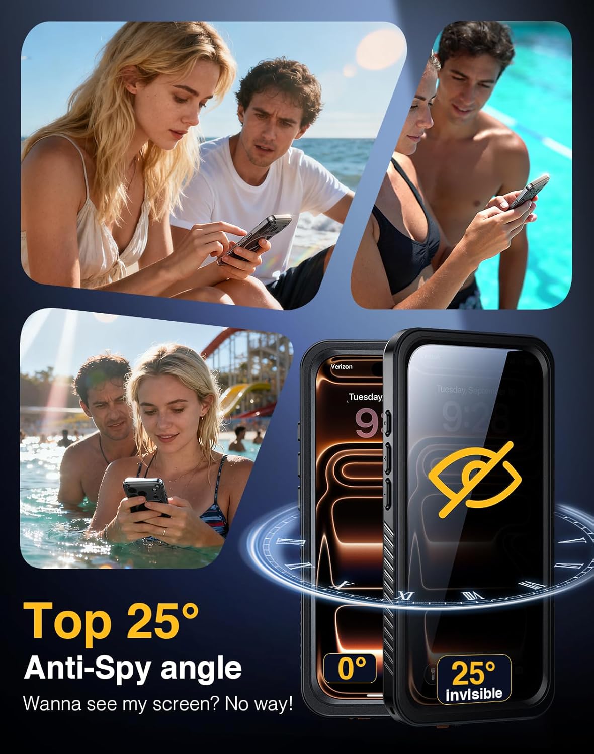 Lanhiem Magnetic for iPhone 17 Pro Max Case Privacy, Waterproof Dustproof Case, [Built in Anti-Spy Screen Protector] [Fit for MagSafe] Heavy Duty Full Body Clear Cover 6.9" (Black) - Image 2