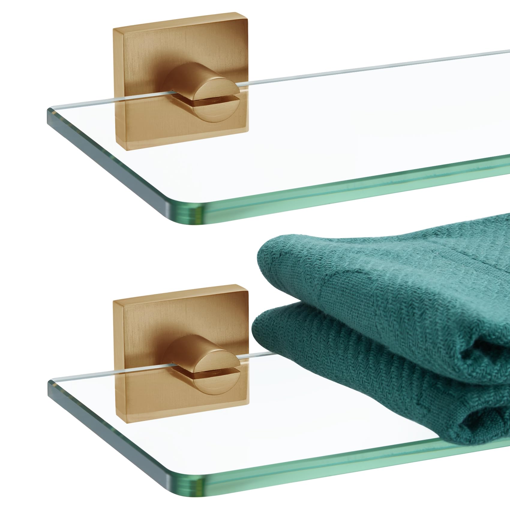 KOKOSIRI Glass Shelf for Bathrooms Kitchen Rack 12-Inch Floating Wall Shelves Shower Storage, 2 Pack Champagne Bronze Stainless Steel B1107CPG-L12-P2
