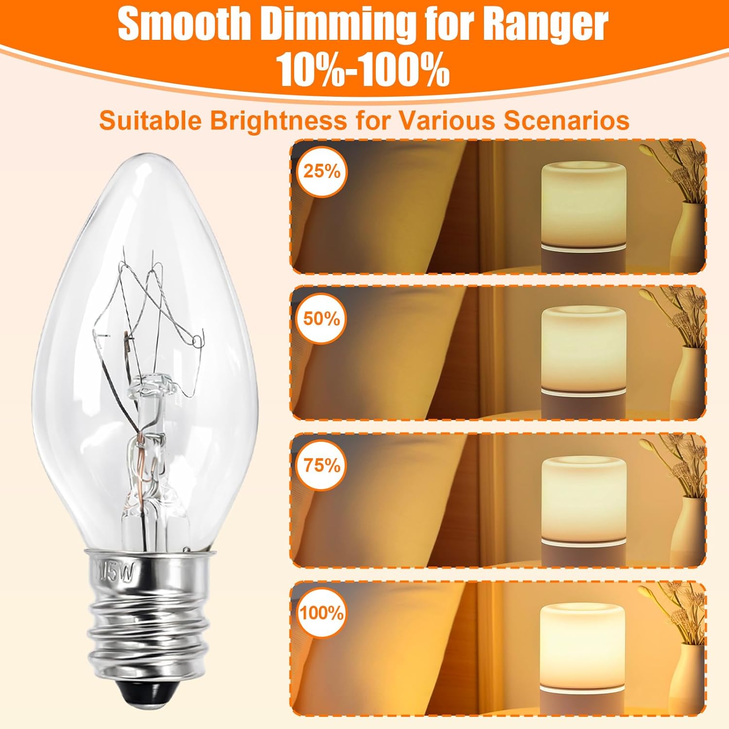 15 Watt Salt Lamp Bulbs for Himalayan, 10 Pack Scentsy Night Light Bulbs E12 Base C7 Replacement Bulbs for Salt Lamps, Scentsy Warmer Wax Diffuser, Candle Warmers