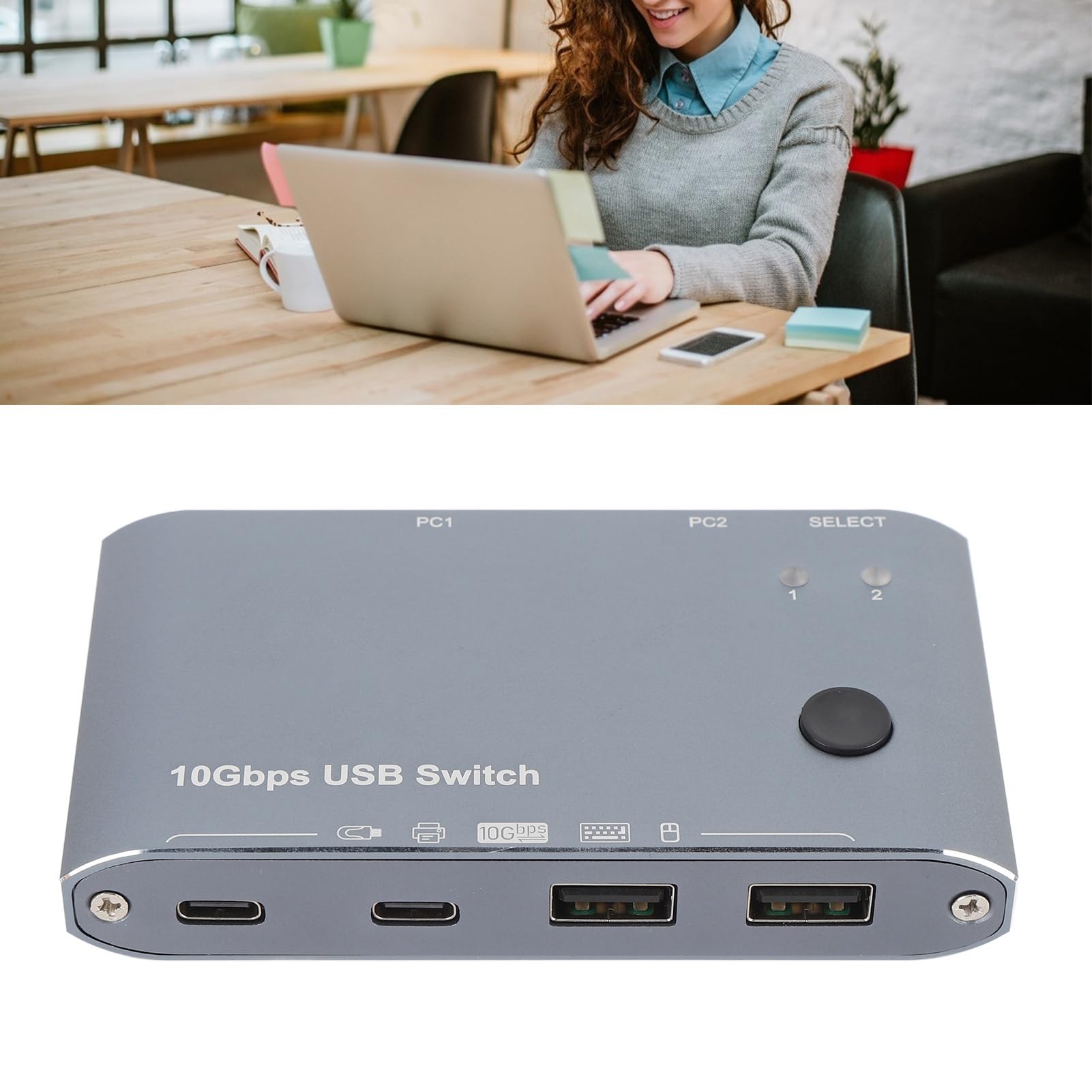 ASHATA Adattatore switch USB 10Gbps trasferimento dati 4 porte hub per PC portatile, selettore commutatore USB per impiegati in ufficio