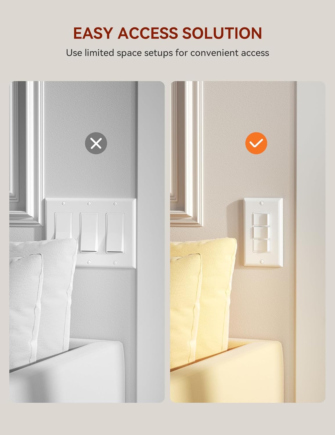 AIDA Single Pole Triple Paddle Rocker Decorator Light Switch, 15 Amp Self-grounding Electrical Light Switches, Residential Grade, UL Listed (5 Pack, Glossy White)