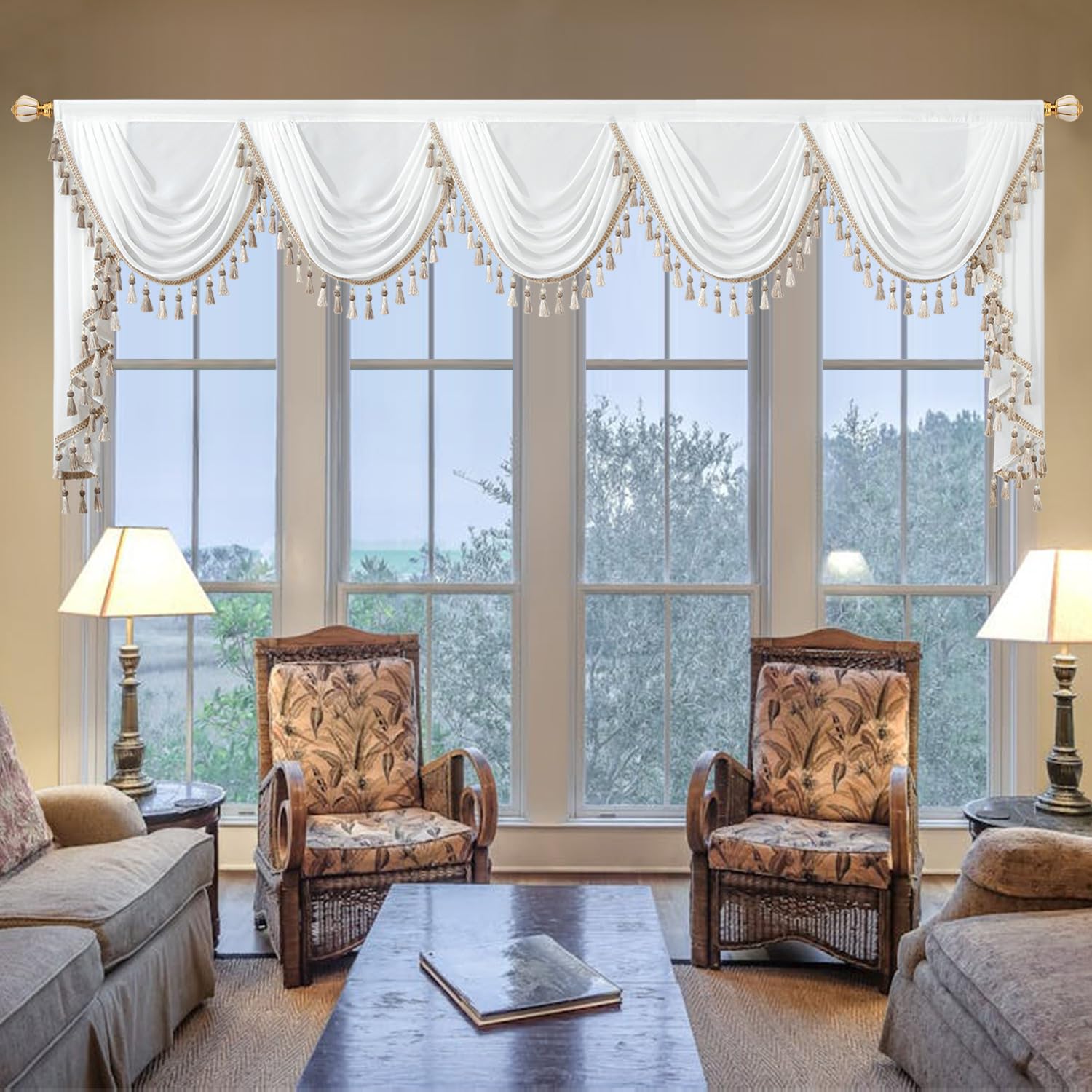 VOGOL White Voile Swag Valance, Extra Wide Short Curtains 350×56cm, 1 Panel