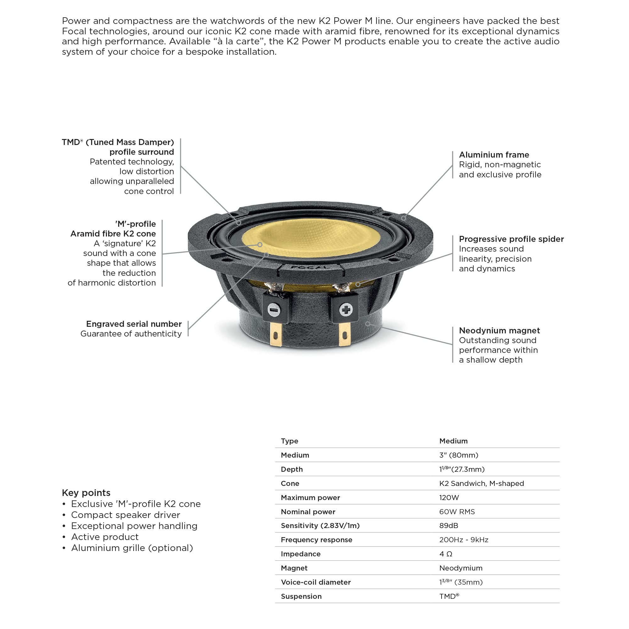 Focal CAR 3 KM Głośnik Średniotonowy 8 cm 120 W