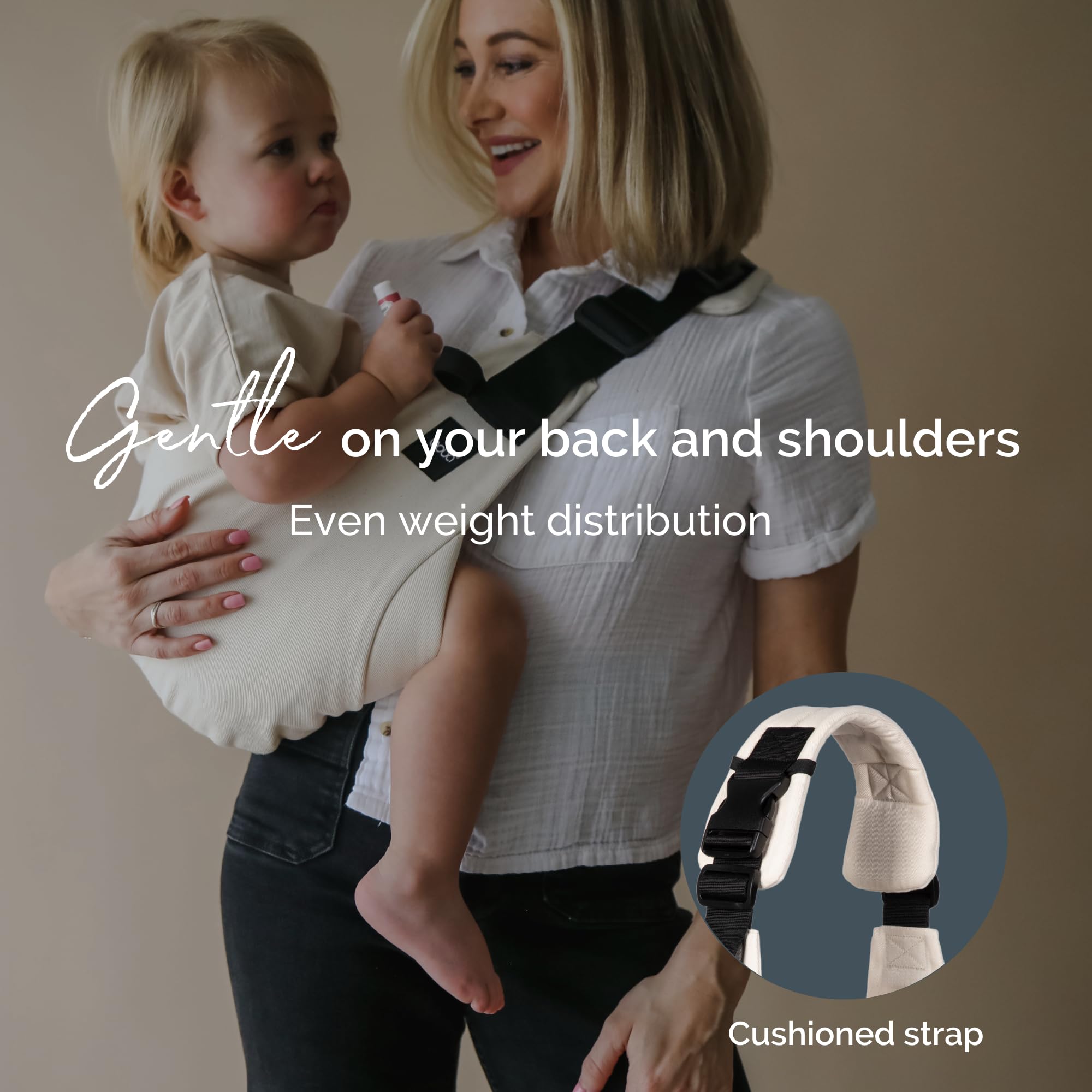 Boba Buddy Mochila Portabebés - 100 % Algodón, Ergonómico con Tirantes Ajustables, Hebilla de Seguridad y Asiento Amplio, Incluye Bolsa de Transporte a Juego (9-48 Meses/8-20 kg) - Oat