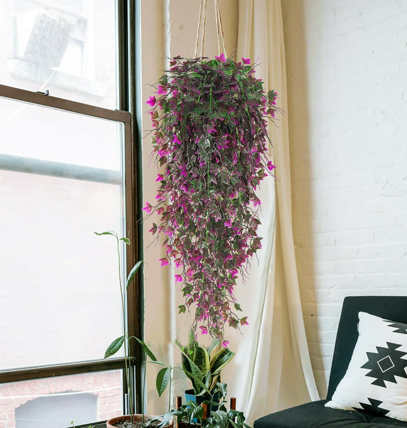 RECUTMS Artificial Hanging Plants Fake Ivy Plant Faux Plants Hanging UV Resistant Artificial Plants for Outdoor Garden Porch Decor Indoor Table Wall Room Office Decoration(Fuchsia)