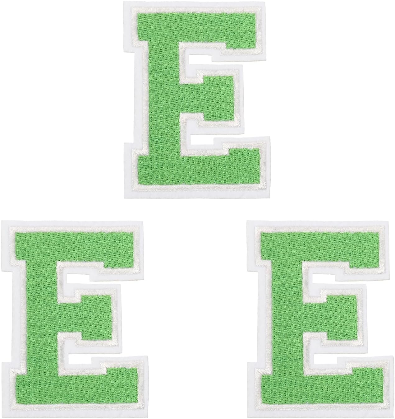 MECCANIXITY Iron on Letter Patches, 3 Pcs 3.1/7.8cm Alphabet E Iron on Embroidered Applique Sew on Patches for Clothes, Dress, Socks, Jeans, Hats, DIY Accessories(Green)