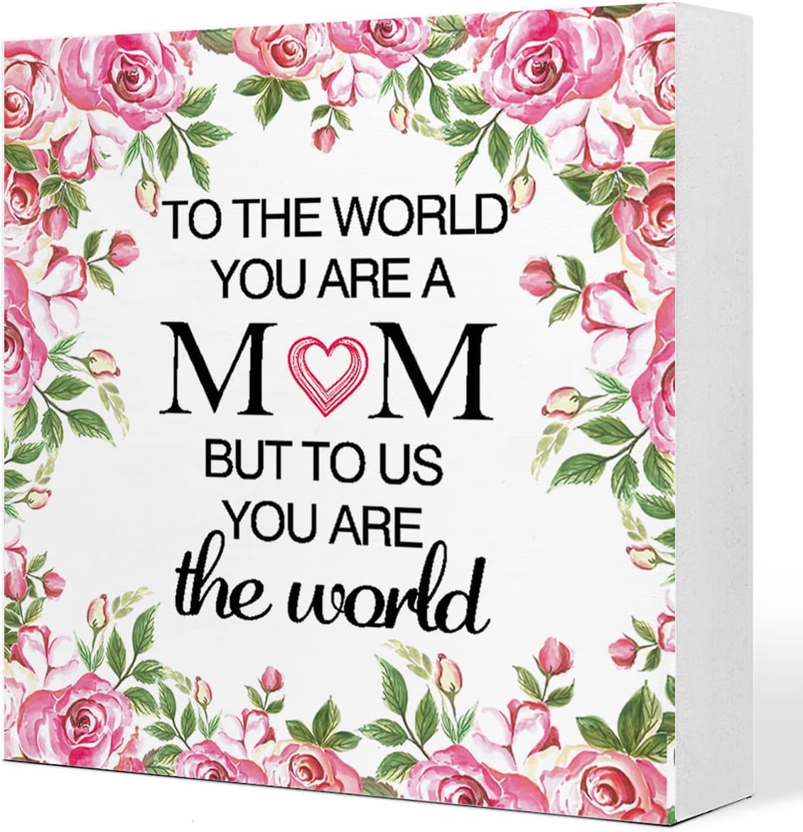 5x5 Inch Mom Box Sign Floral Wooden Tabletop Decor Gift