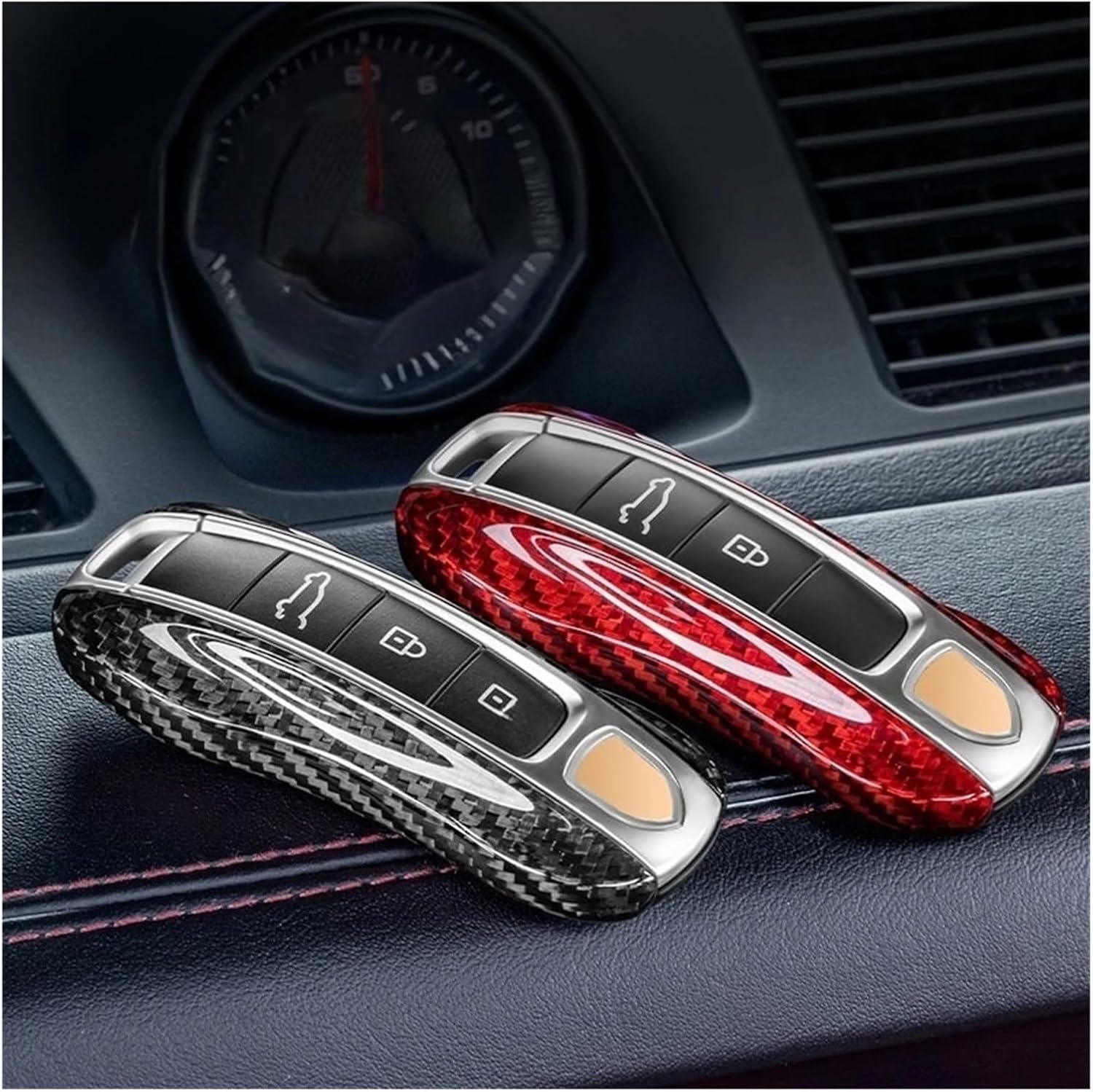 Compatible For Porsche Macan Cayenne Panamera 911 718 Cayman Boxster Taycan 2010-2018 Carbon Fiber Pattern Key Case(A Forging)