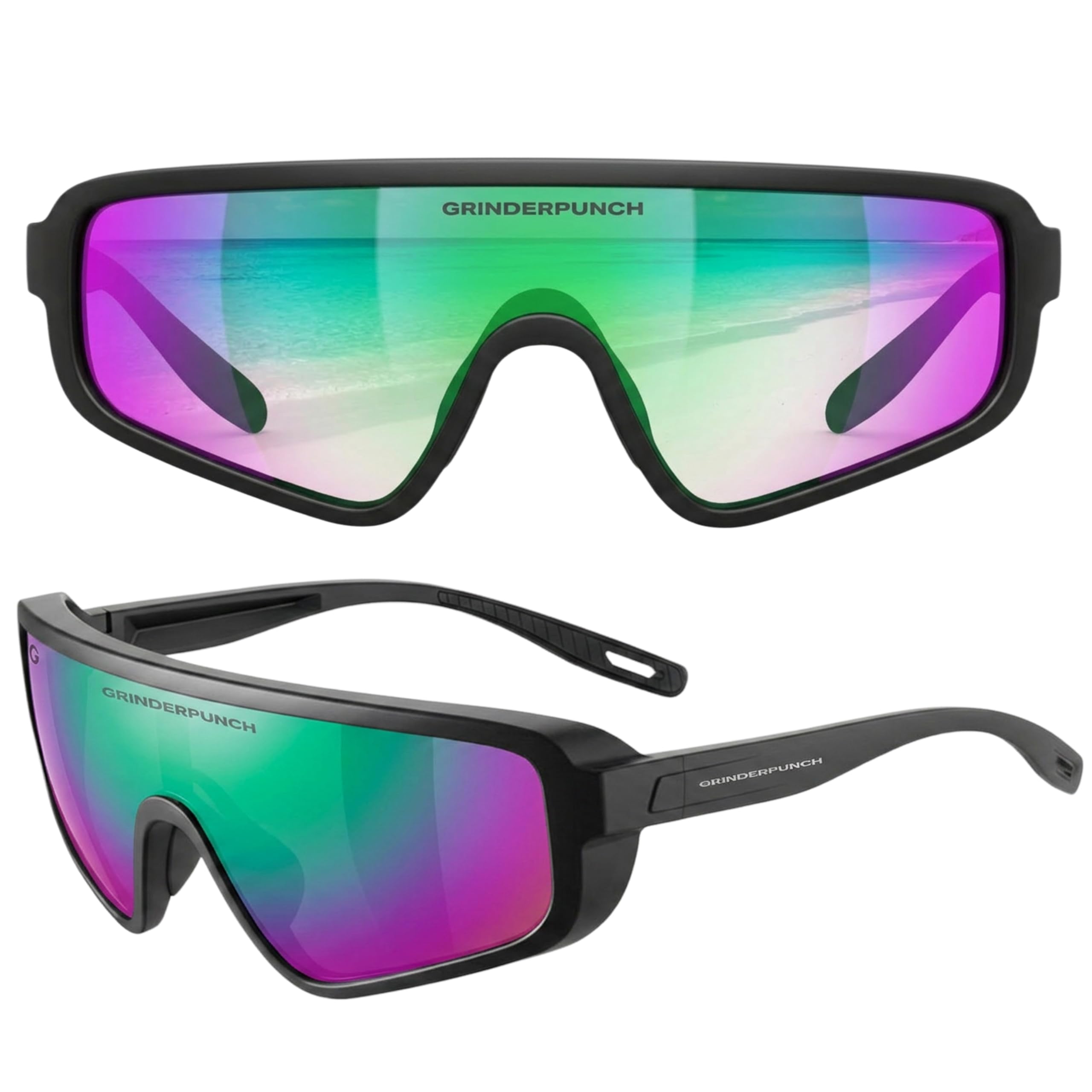 grinderPUNCH Futuristic Space Alien Costume Sunglasses Cyclops Shield Party Mirror Mono Lens