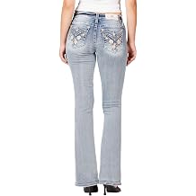 Miss Me Womens Floral X-Stitched Faux Flap Pockets Mid-Rise Bootcut Jeans