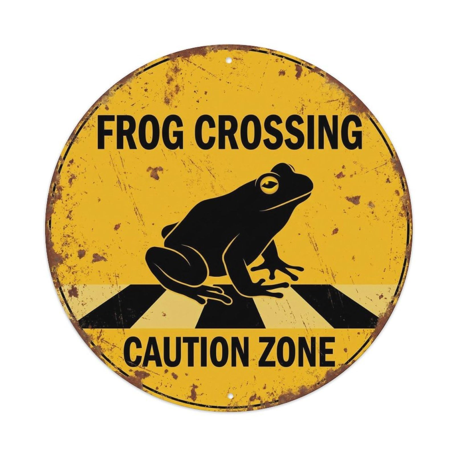 Frog Crossing Caution Zone Vintage Metal Tin Sign
