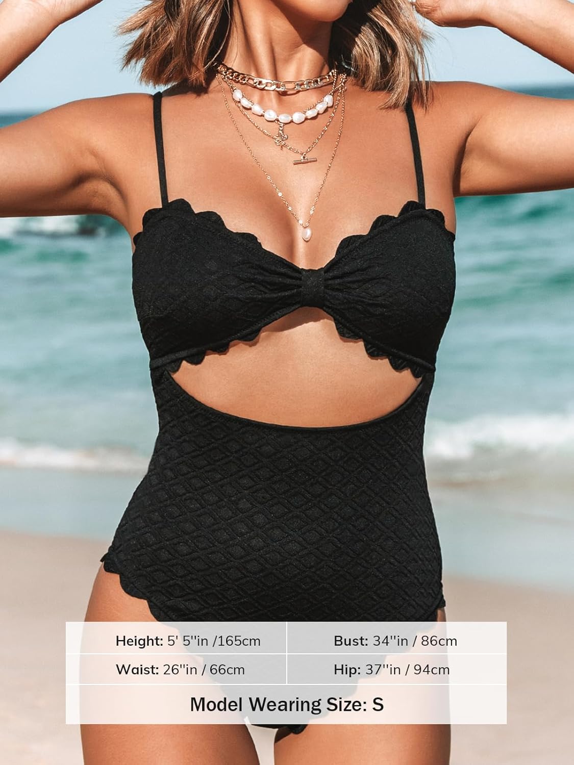 CUPSHE Women's One Piece Swimsuit Sexy Black Cutout Scallop Trim Bathing Suit - Image 4