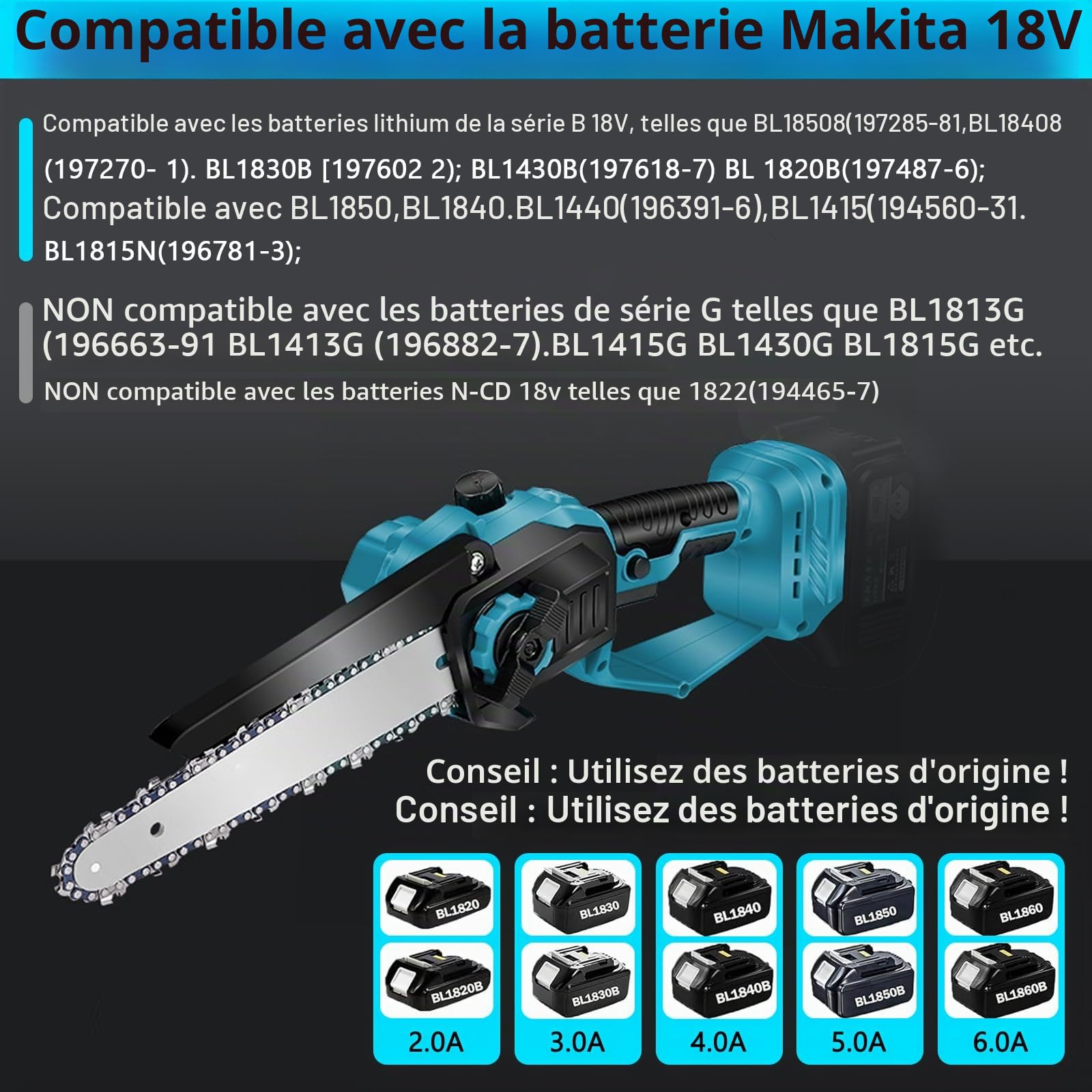 Élagueuse professionnelle sans fil compatible avec Makita 18 V, 6 ", scie à élaguer 2 en 1, avec manche télescopique et télescopique, hauteur de travail 4,5 m (sur batterie)