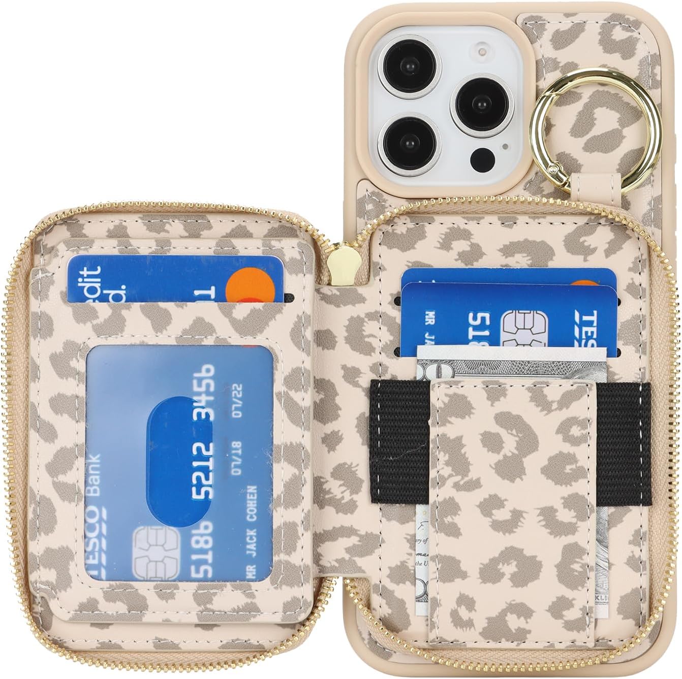 for iPhone 16 Pro Max Case Wallet with Card Holder,for iPhone 16 Pro Max Phone case Wallet with Zipper with Slot Kickstand Stand Case for Women and Man 5G 6.9 Inch-Off-White Leopard