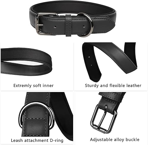 Miniatura 10 de Lmlpt Collar básico de cuero para perros medianos y grandes, ajustable, suave, acolchado, de cuero, resistente, impermeable, con anillo de etiqueta