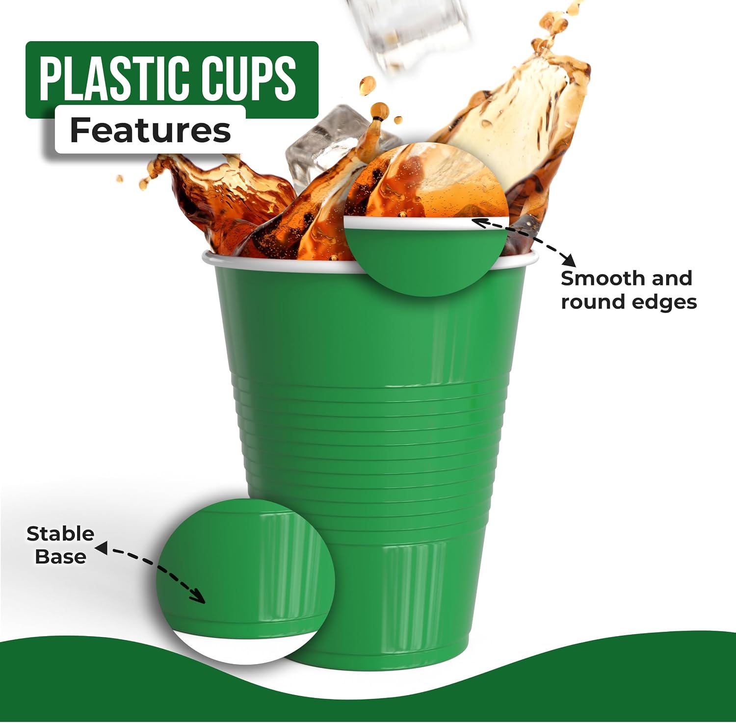 Party Solids 18 Oz Emerald Green Plastic Cups for Party Supplies 50 Pack image 3
