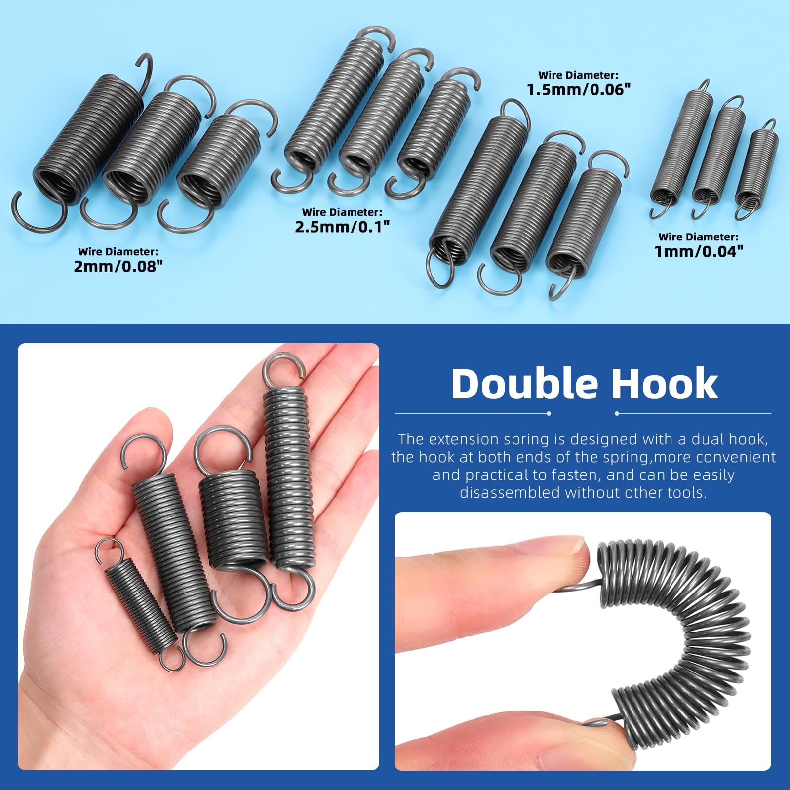 Glarks 36pcs Stainless Steel Extension Springs with Opening Hook Sets 12 Sizes Small Spring Tension Spring Wire Assortment for Machinery Construction Industrial — Amazon image 7