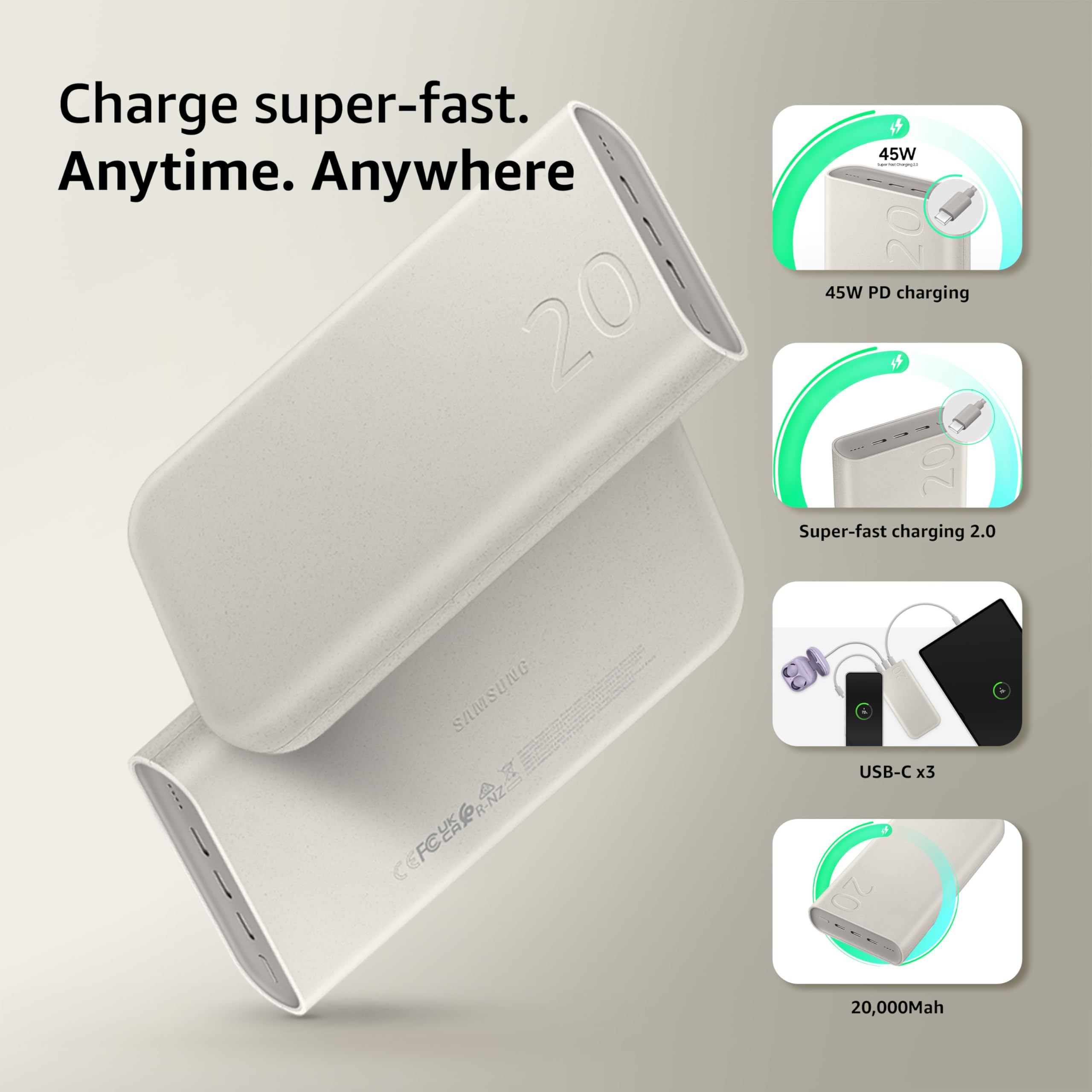 Samsung Power Bank (20mAh, 45W Wired Battery Pack - Gray)