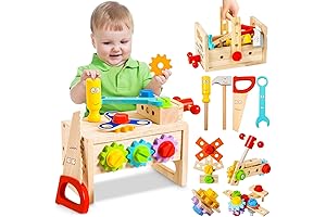 Wooden Kids Tool Set Toy for 1-3 Year Old, 36 Pcs Stem...