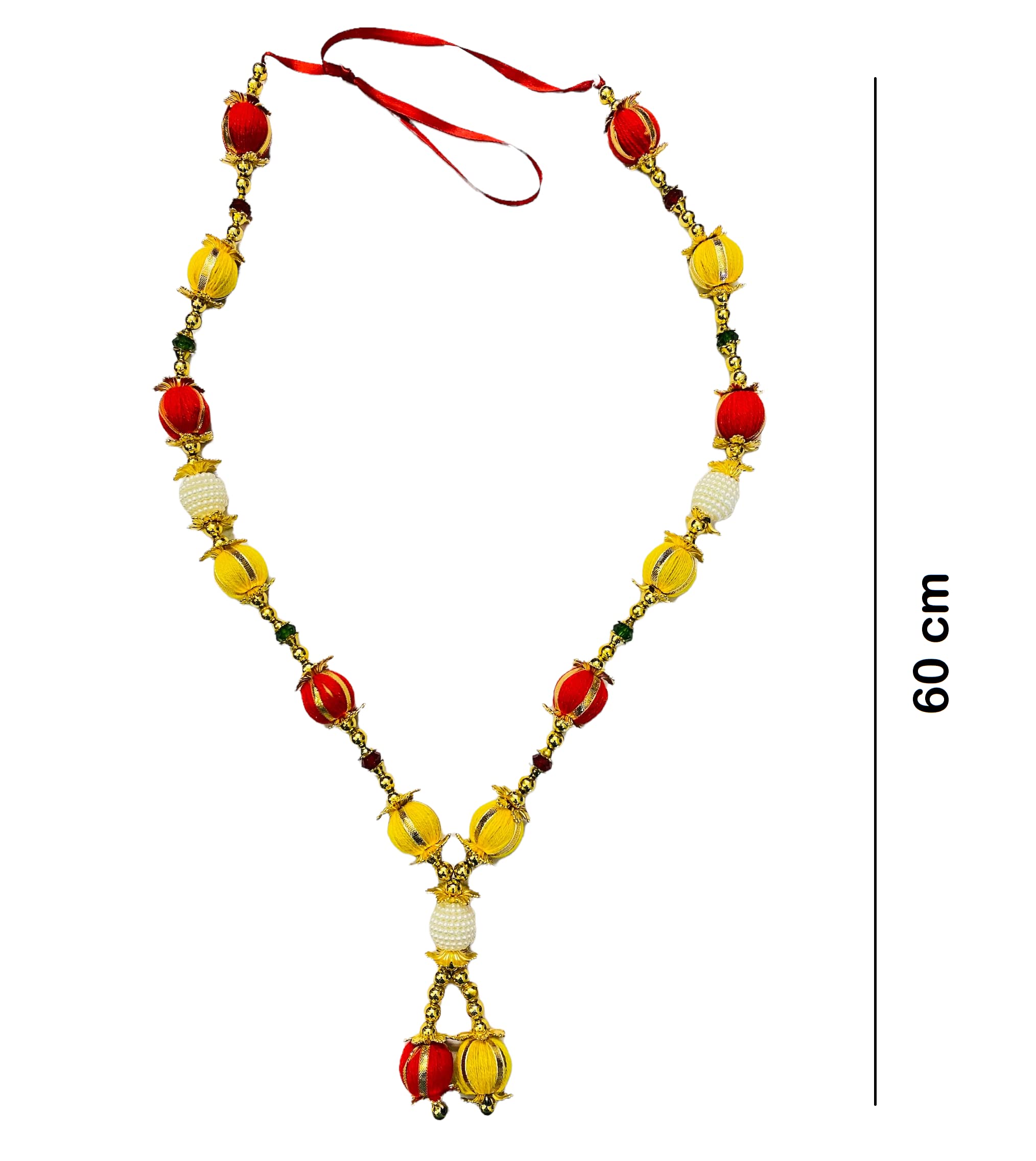 KRIWIN 1pc 60 cm Red & Yellow Balls/Beads Photo/Idol Mala Garland 1