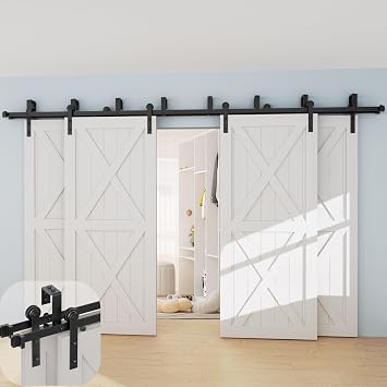 ZEKOO 13FT Four Doors Double Track Bypass Sliding Barn Door Hardware Kit