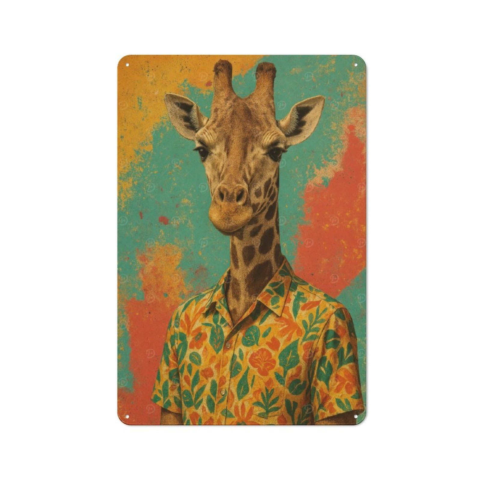 Junmoney Giraffe In Hawaiian Shirt Portrait Vintage Metal Sign 30X20cm, Bistro Style Bistro Wall Plaque For Tea Room, Shop Wall Or Breakfast Area