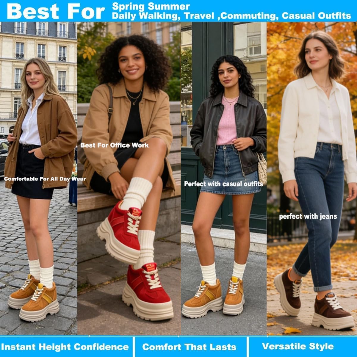 Comfortable Women’s Platform Sneakers, 5 Inch Heel Wedge Sneakers for Women, 12cm High Chunky Platform Shoes, Genuine Suede Leather Upper Casual Walking Shoes for Office Working Everyday wear