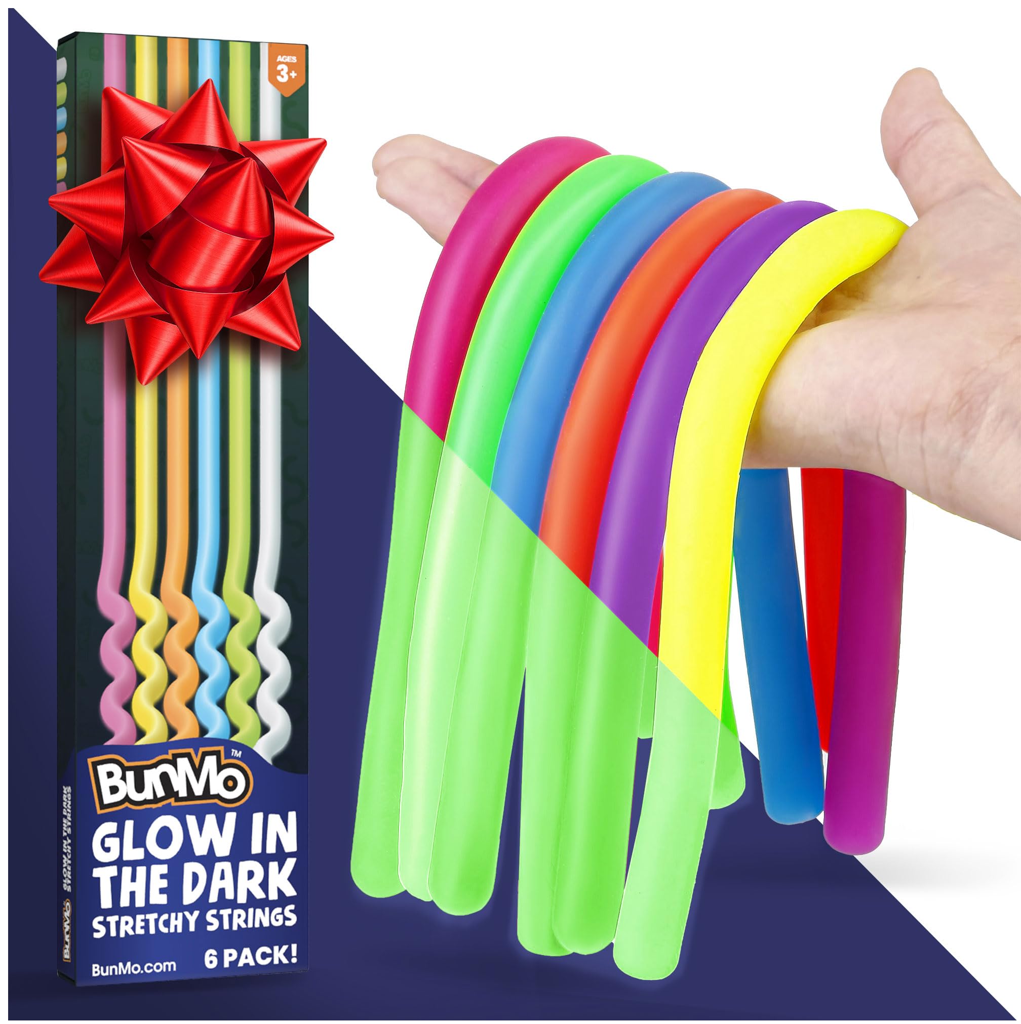 BUNMO Stocking Stuffers for Kids - Stretchy Sensory Strings - Sensory Toys for Kids - Stocking Stuffers for Boys and Girls - Hours of Fun - Glow in The Dark - 6 Pack