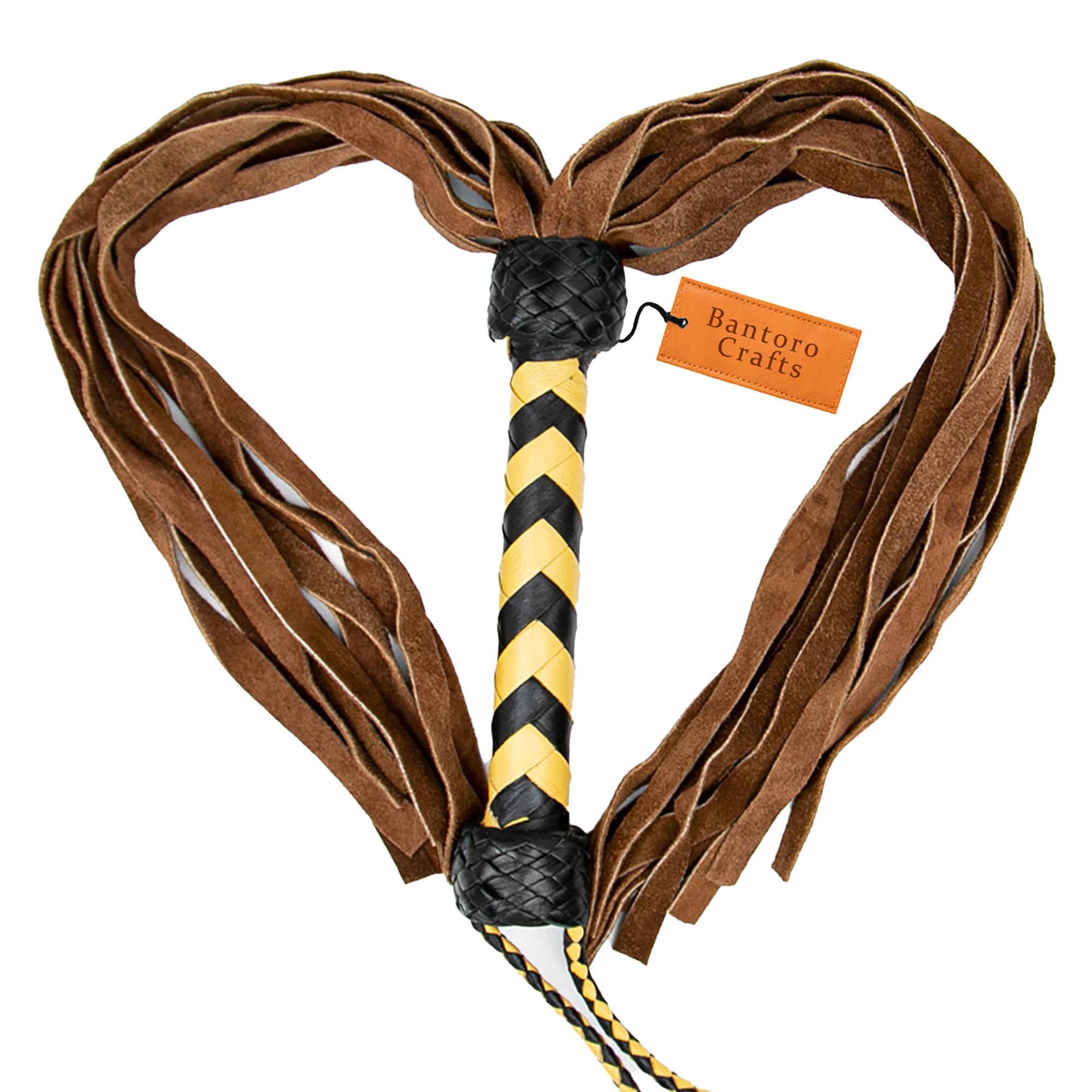 Fouet à fessée érotique en Cuir Marron et Jaune BDSM 30 Gouttes de qualité supérieure