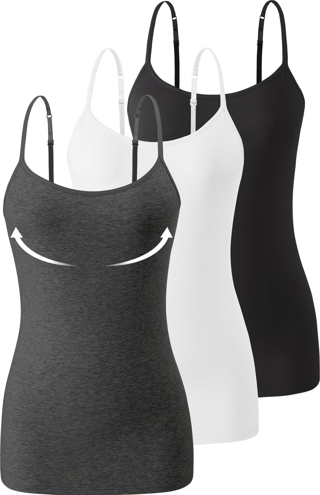 Accbiety 3-Pack Womens Camisole with Shelf Bra Adjustable Spaghetti Strap Cami Cotton Undershirt Tanks