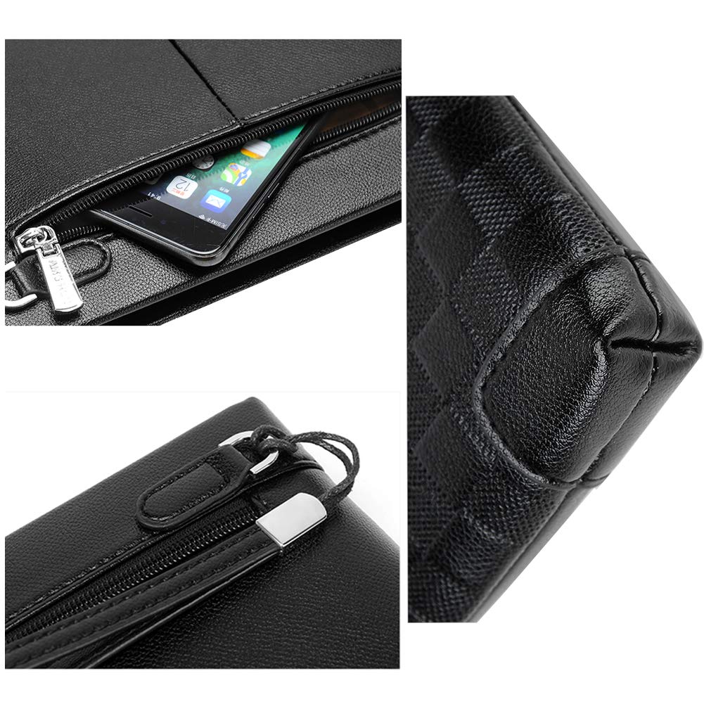 Aideal Pochette Elegante Uomo Borsa a Mano Nera Borsellino da Polso con Zip per lavoro/viaggio/casual, 26.5x17.5cm