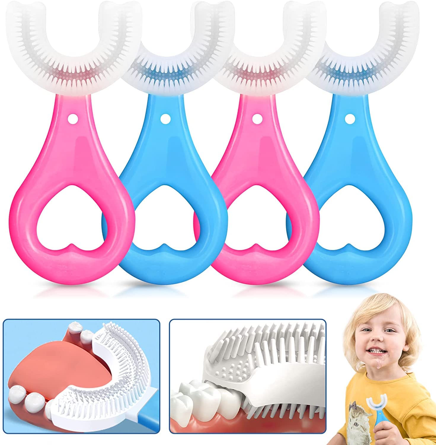 Styxon U Shaped Toothbrush Kids 4 Pic Toddler Toothbrush With Food Grade Soft Silicone Brush Head, 360° Oral Teeth Cleaning Design For Kids', Manual Whole Mouth Toothbrush For Kids Age 2-6,Assorted-image-21