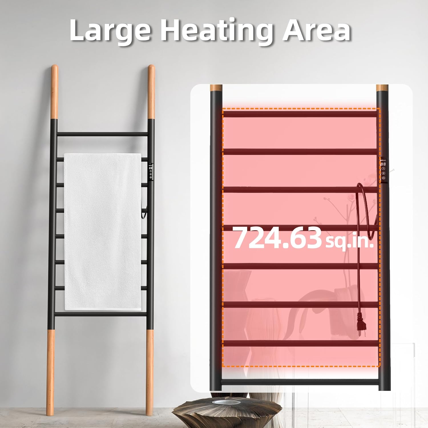 P&Dlusir Electric Towel Warmer, Free Standing Heated Towel Rack, 39.06" H x 21.65" L Large Heating Towel Warmer with Timer and Temp Control, Stainless Steel, Black, Only Plug-in