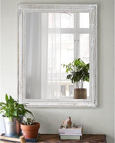 Miniatura 3 de MWAZZLL Espejo de pared de 20 x 16 pulgadas con marco de madera rústica espejos rectangulares para pared espejo colgante decorativo para baño