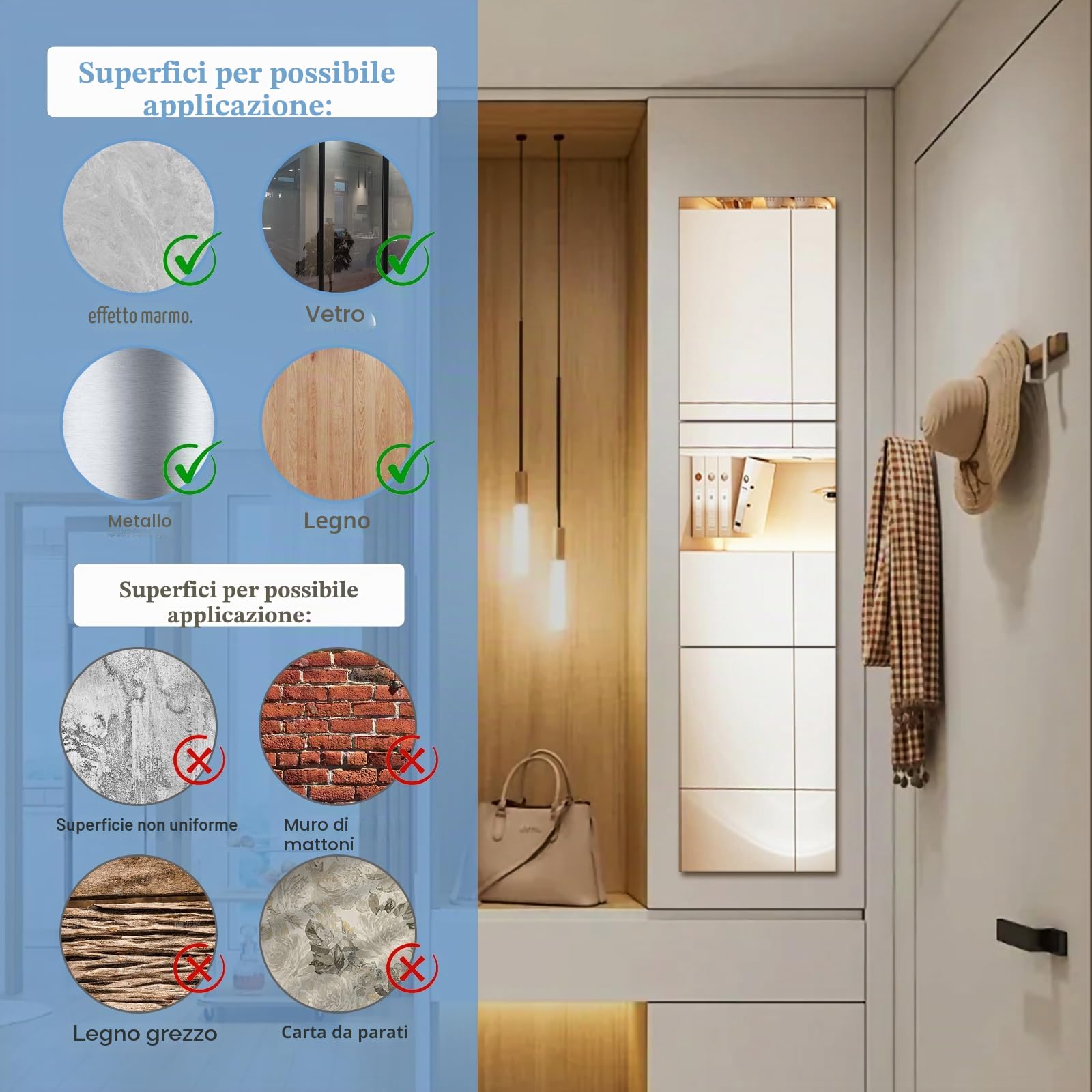 TSKDKIT Specchio da Parete Specchio in Vetro 30 x 21 cm Autoadesivo Specchi da Parete Decorativo HD Senza Cornice Grande per WC Degli ospiti, Bagno, Spogliatoio, Soggiorno