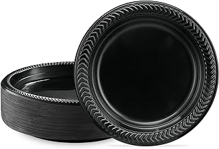 PLASTICPRO 100 PCS Black Plastic Plates Light Weight 7 Inch Plastic Dinner Dessert Appetizer Plates Black Plates Disposable for Party and Wedding