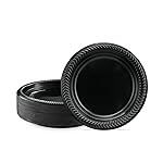 PLASTICPRO 100 PCS Black Plastic Plates Light Weight 7 Inch Plastic Dinner Dessert Appetizer Plates Black Plates Disposable for Party and Wedding