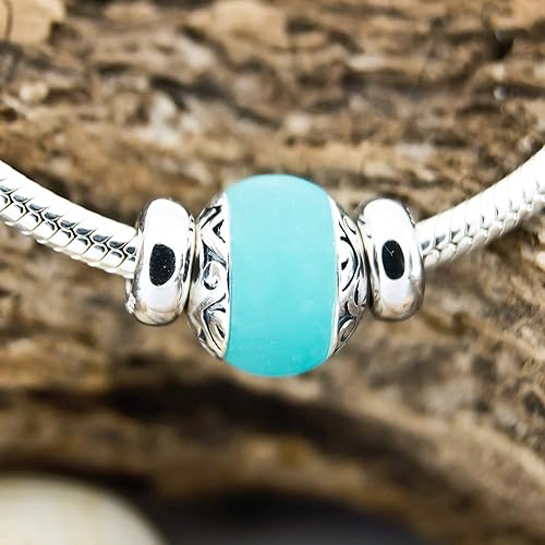 Miniatura 3 de Turquoise Sea Glass Bead, Maori Murano Glass & Sterling Silver Charm Bead S925, Teal Turquoise Blue pendant, Summer Holiday Ocean Sea Vikings