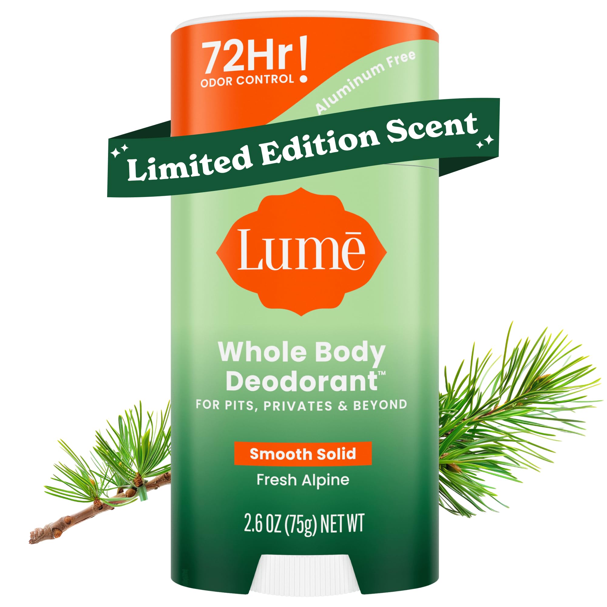LumeWhole Body Deodorant - Smooth Solid Stick - 72 Hour Odor Control - Doctor Developed - Aluminum Free, Baking Soda Free and Skin Loving - 2.6 Ounce (Fresh Alpine)