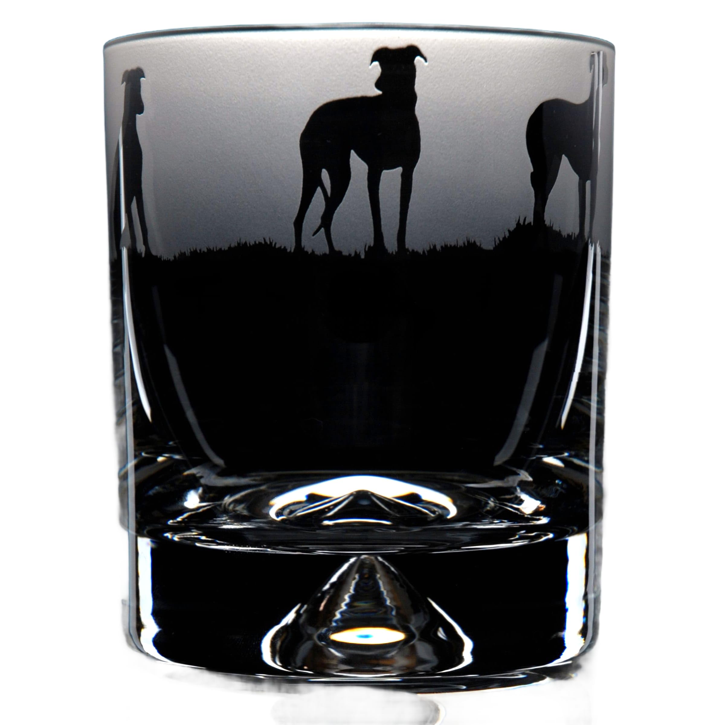 GLYPTIC Glass Art Greyhound Dog Frieze Hand Etched/Engraved Whiskey Tumbler Glass