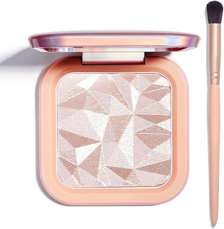 Highlighter Makeup Palette Shimmer Contour Palette (Nude Pink, 0.39oz) | for Brighten Face Contour Gold Cheek Highlight Makeup, Long Lasting Highlighter Powder with Mirror for Illuminator Makeup
