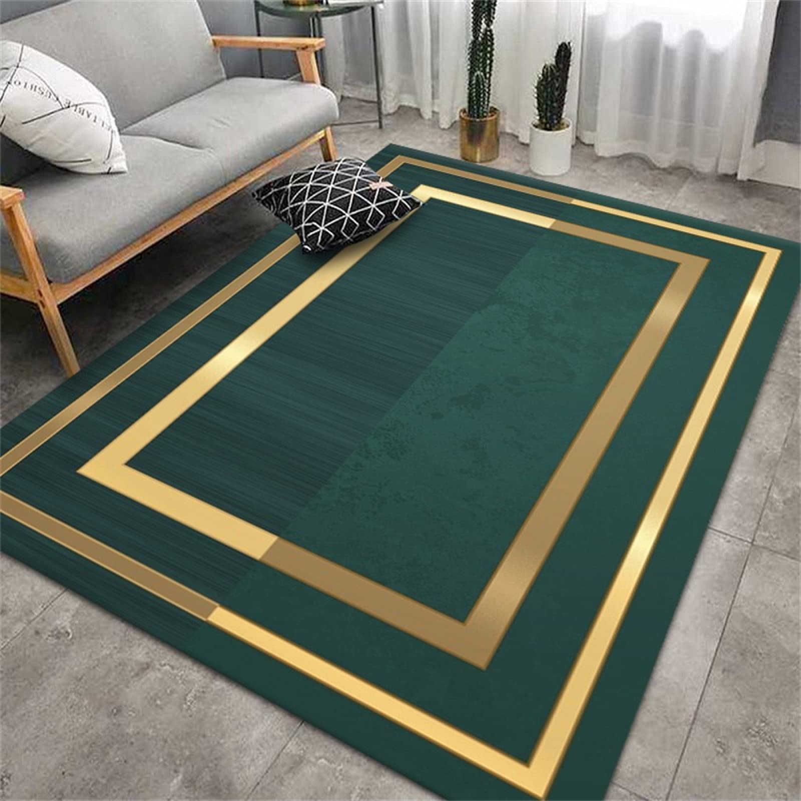 Tapis de chambre garçon bleu et vert géométrique grand format 80x160 cm
