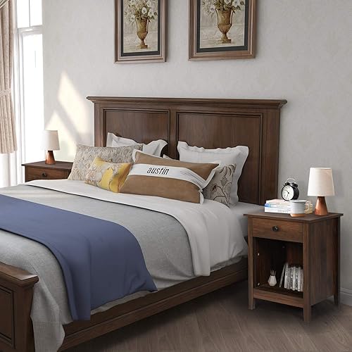 Miniatura 18 de GBU - Mesitas de noche para dormitorio; juego de 2 mesitas de noche de madera con cajón para el hogar Grano de madera blanca (3 cajones),Grano de